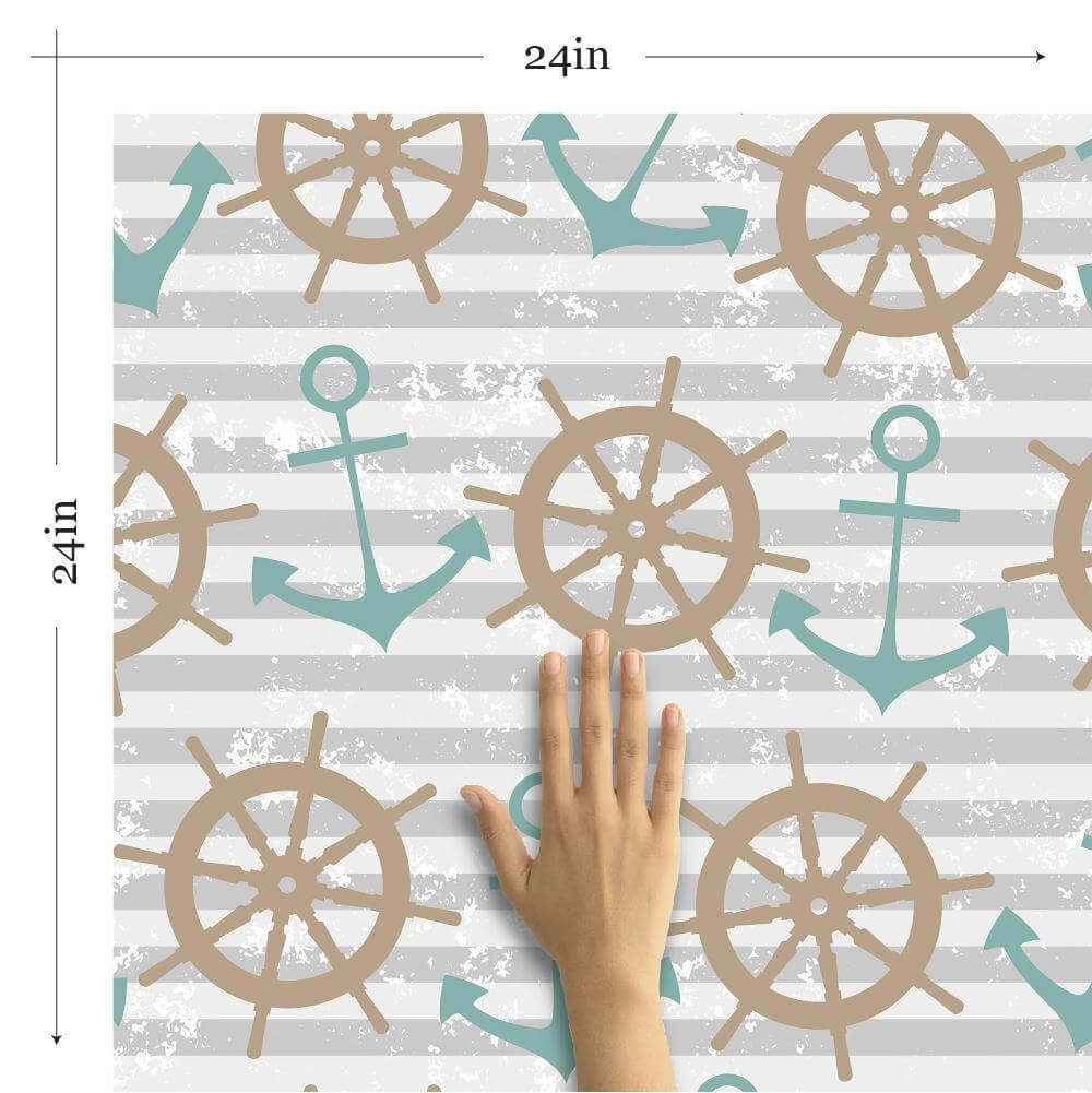 Beige and Grey Striped Nautical Peel and Stick Removable Wallpaper - Self-Adhesive Decorative Wall Covering for Bedroom, Nursery, Office & Home Decor