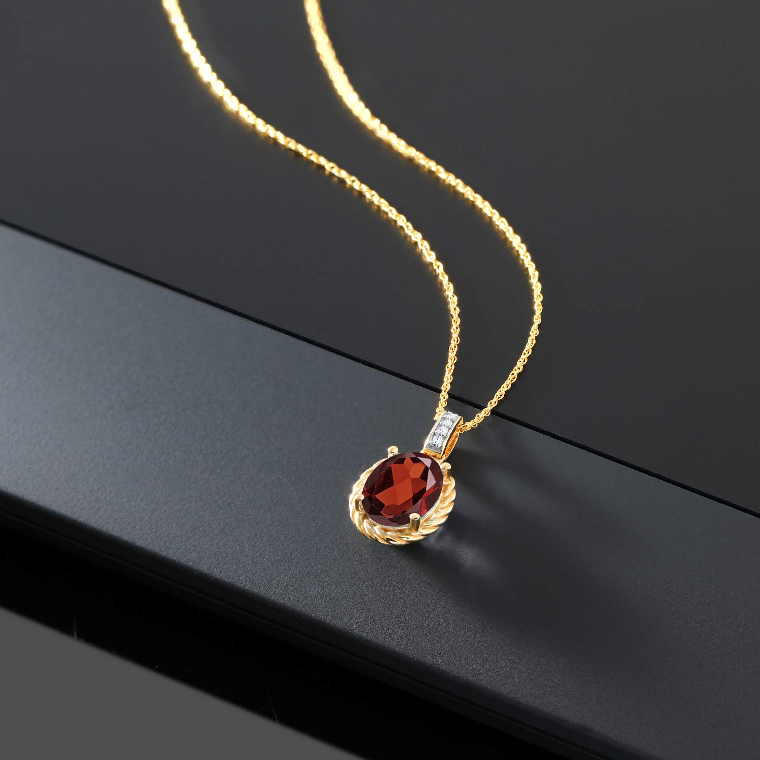 10K Yellow Gold 9X7MM Oval Birthstone & Diamond Pendant Necklace for Women - 18 Inch Gold Chain | Personalized Jewelry Gift for Mom, Wife, Anniversary & Special Occasions