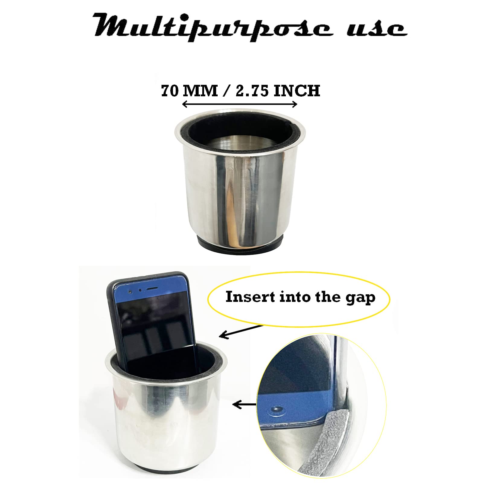 Horizontal Mounting Magnetic Cup Holder - Stainless Steel Beverage Drink Holder with Buffer Protection - Perfect for Tractors, Trucks, Boats & Outdoor Adventures