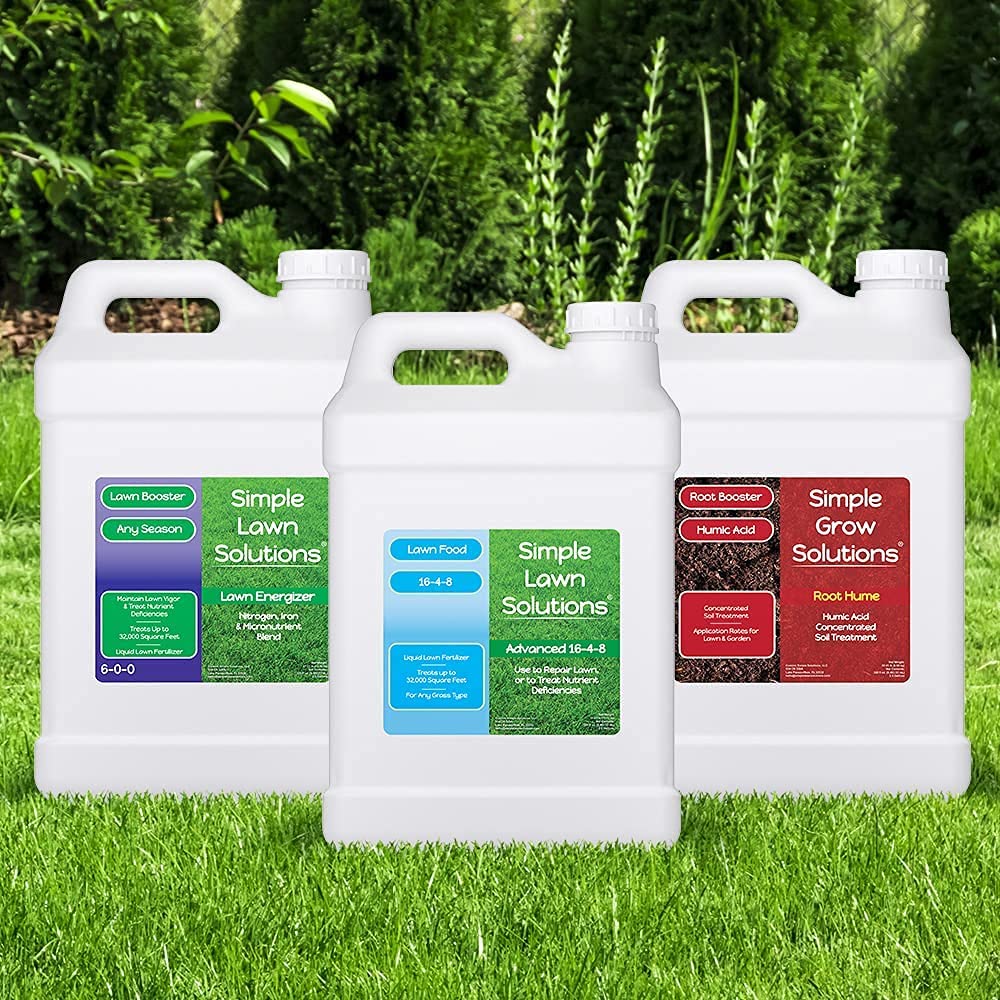 Premium 16-4-8 Lawn Fertilizer with Nitrogen & Iron (2.5 Gallons) + Root Hume Humic Acid (2.5 Gallons) - Complete Lawn Care Kit for Greener Grass & Healthier Roots | Perfect for Spring & Summer Lawn Maintenance by Simple Lawn Solutions