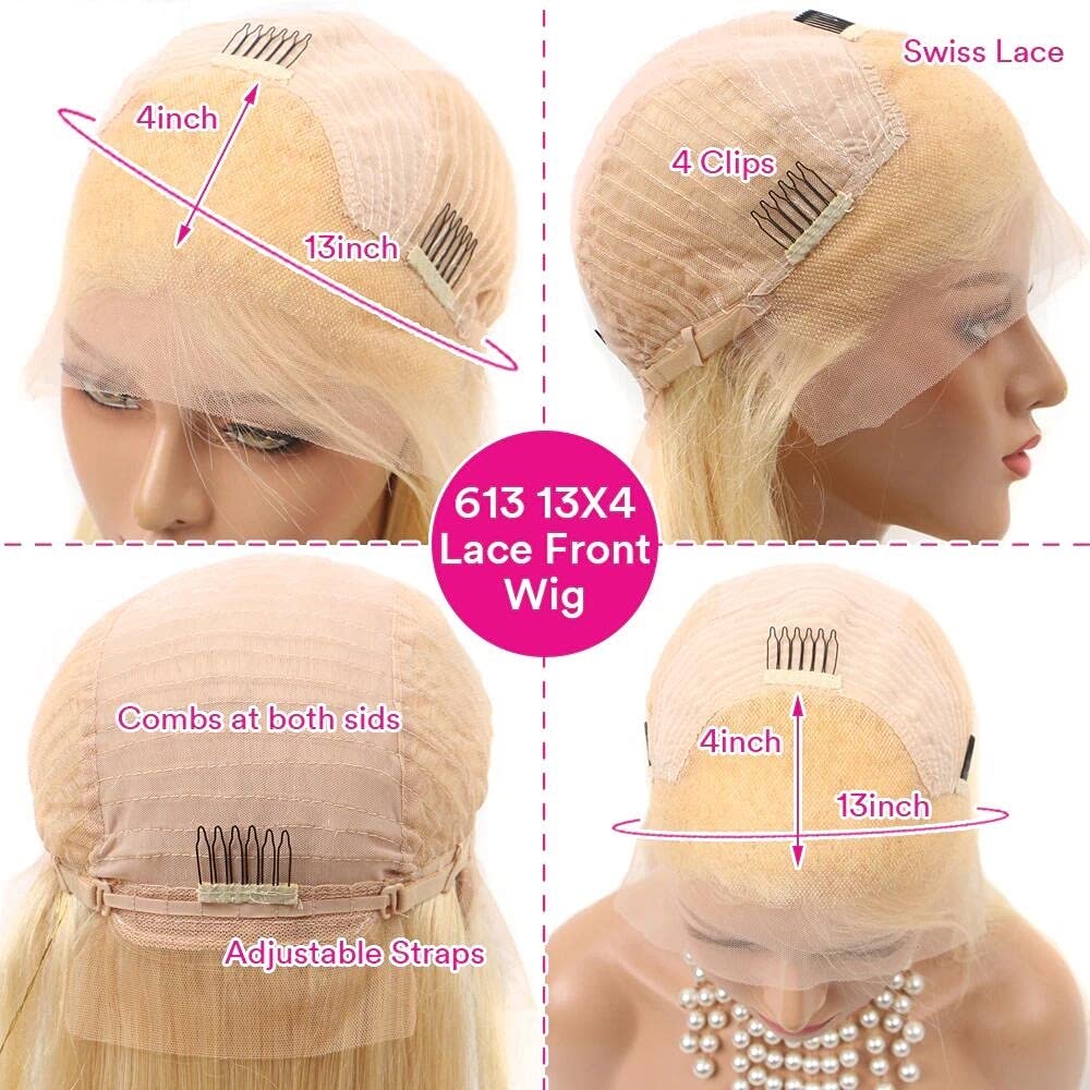613 Blonde 28 Inch Human Hair Lace Front Wig - 13x4 Brazilian Body Wave Pre-Plucked with Baby Hair 150% Density for Women | Perfect for Cosplay, Daily Wear & Special Occasions