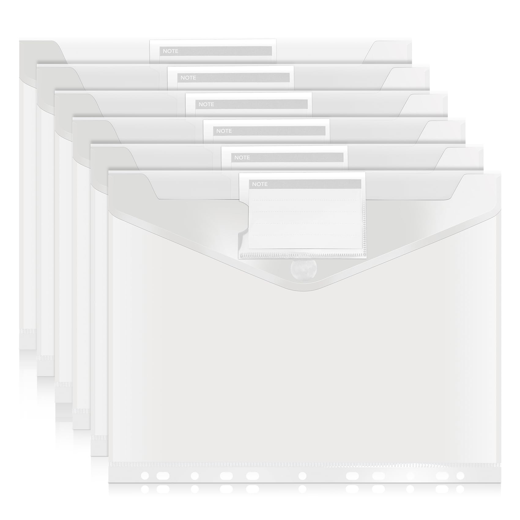 6-Pack Clear Heavyweight Poly Binder Folders with Velcro Closure - 11-Hole Side Loading File Organizers, Letter Size with Label Pocket for School, Office & Home Use - Perfect for Document Storage, Student Supplies and Workplace Organization