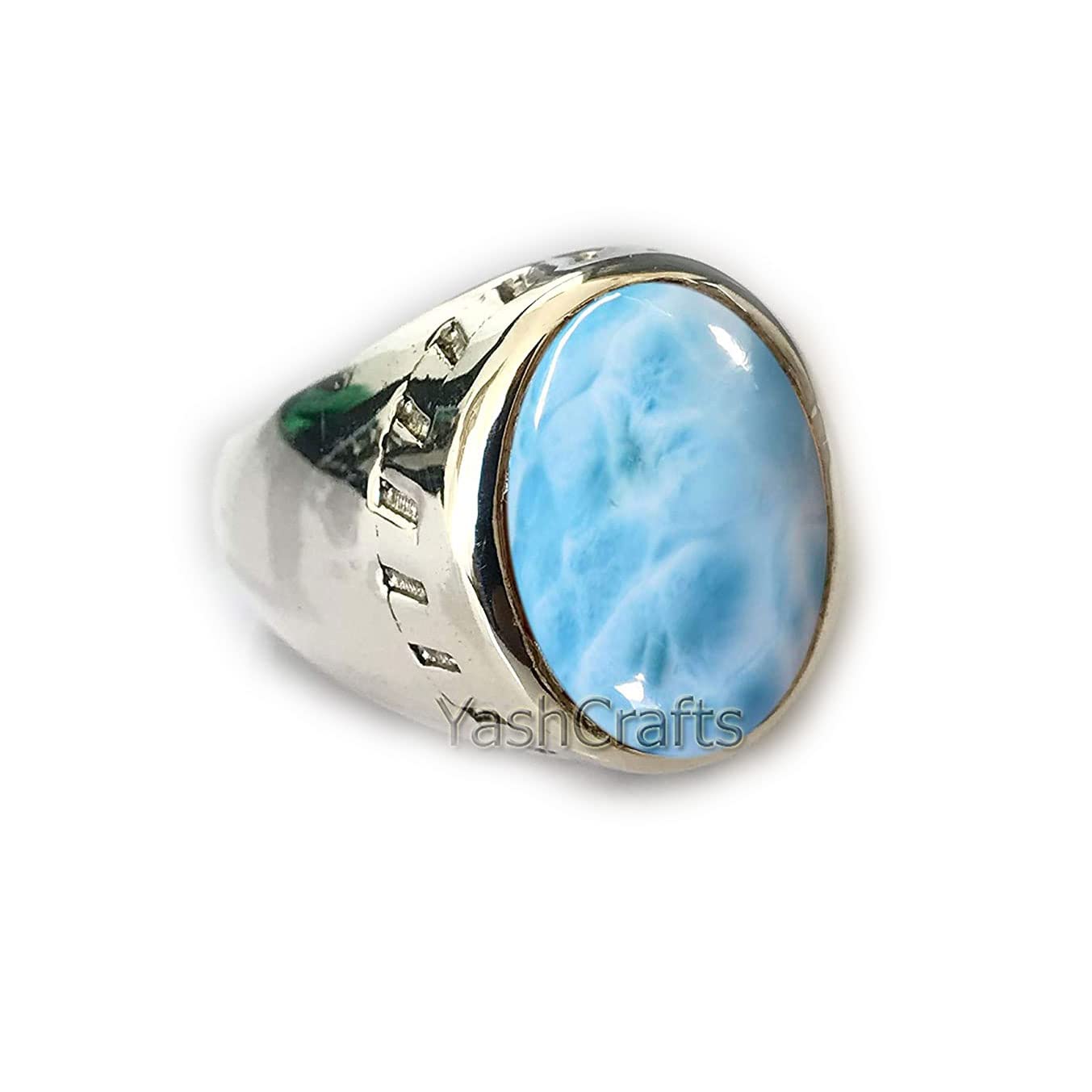 Natural Larimar Ring for Men - 925 Sterling Silver Oval Gemstone Wedding Band, Genuine Larimar Jewelry Gift for Him - Perfect for Anniversaries, Engagements & Special Occasions