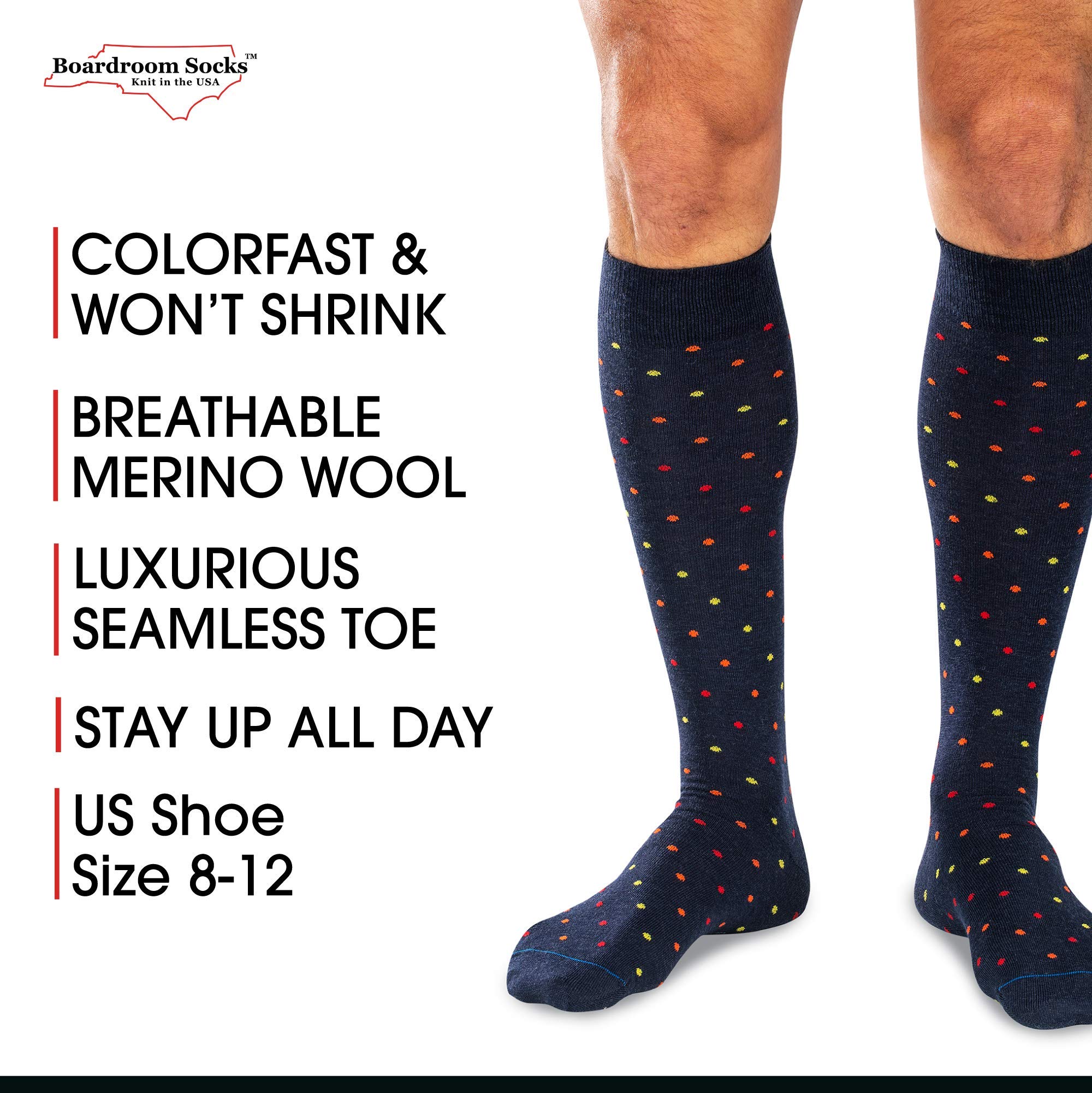 Premium Merino Wool Over-the-Calf Dress Socks for Men - Breathable & Comfortable Patterned Socks for Business, Office & Formal Occasions