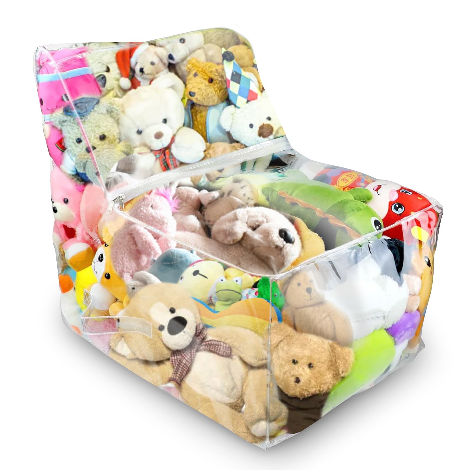 PVC Stuffed Animal Storage Bean Bag Chair - Clear Transparent Toy Organizer for Kids' Plush Toys | Perfect for Playroom, Bedroom & Nursery Organization