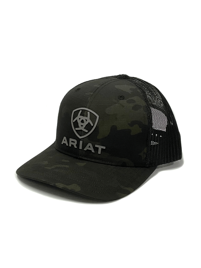 Ariat A300017101 R112 Snap Back Rubber Logo Cap Black Camo - Adjustable Baseball Hat for Men & Women - Perfect for Outdoor Activities, Sports & Casual Wear