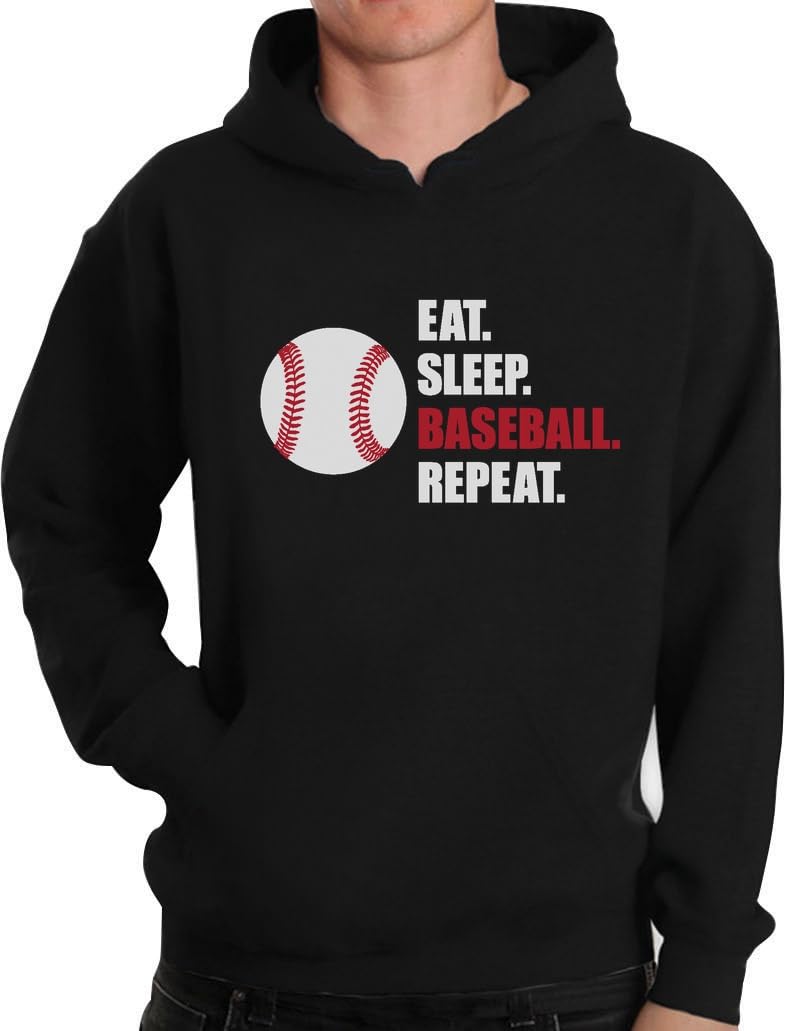 Tstars Eat Sleep Baseball Repeat Hoodie - Men's Baseball Fan Gifts, Soft Cotton Sweatshirt for Game Day & Casual Wear