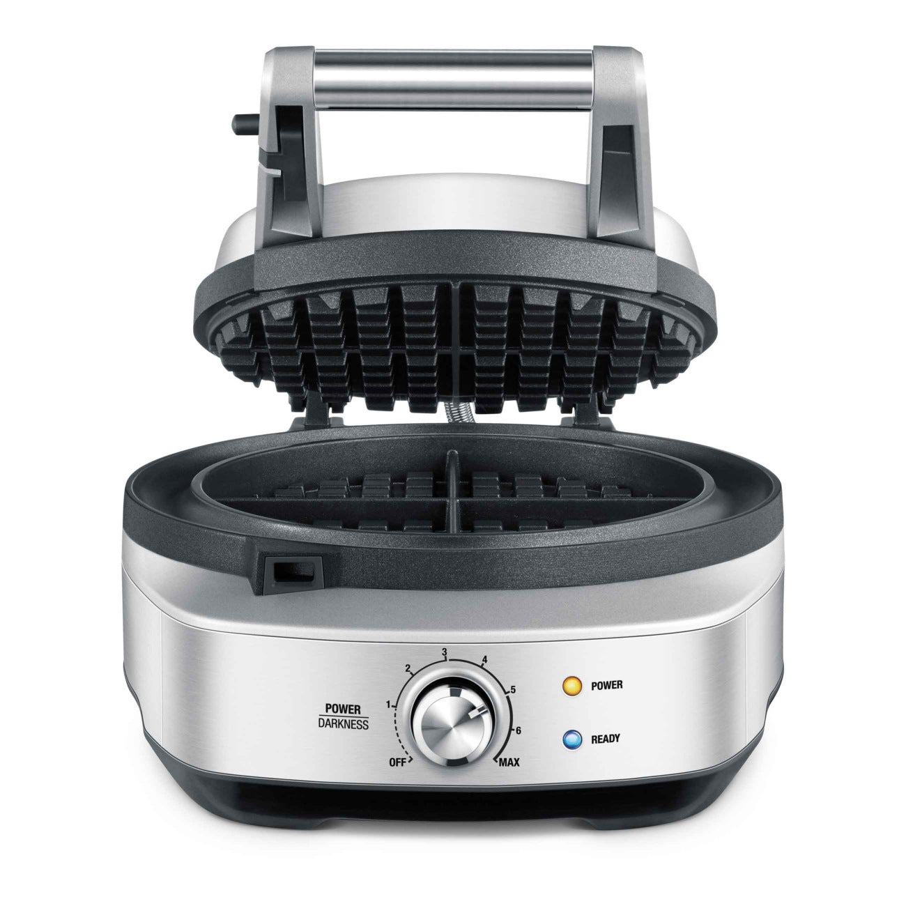 Breville Stainless Steel Round Waffle Maker - No Mess Design for Perfect Homemade Waffles | Ideal for Breakfast, Brunch & Family Gatherings
