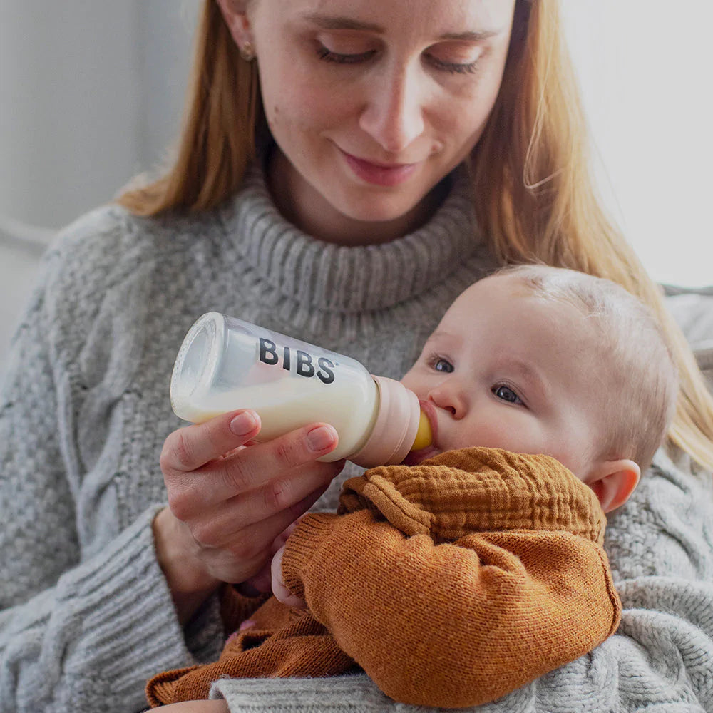 BIBS Baby Glass Bottle Complete Set - 110ml (3.7oz) | Dusky Lilac | BPA-Free Infant Feeding Bottle for Newborns & Toddlers - Perfect for Home, Travel & Daycare Use