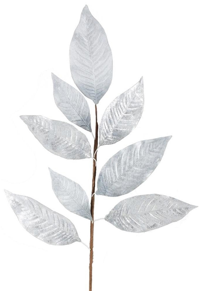 27 Silver Magnolia Leaf Floral Picks - Artificial Greenery Stems for Wedding Centerpieces, Home Decor, and DIY Floral Arrangements