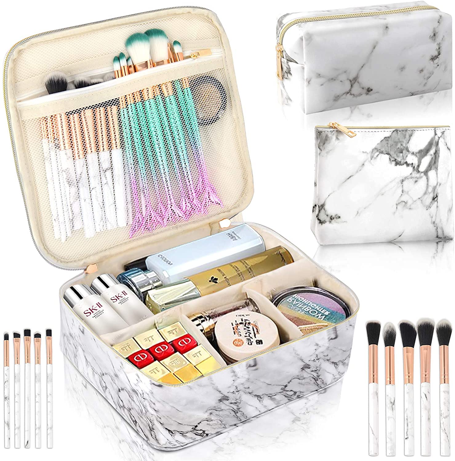 FASTUNBOX Professional Women's Makeup Organizer Bag with Zipper - Travel Cosmetic Storage Pouch for Makeup Brushes, Lipsticks & Skincare - Perfect for Travel, Home & Salon Use