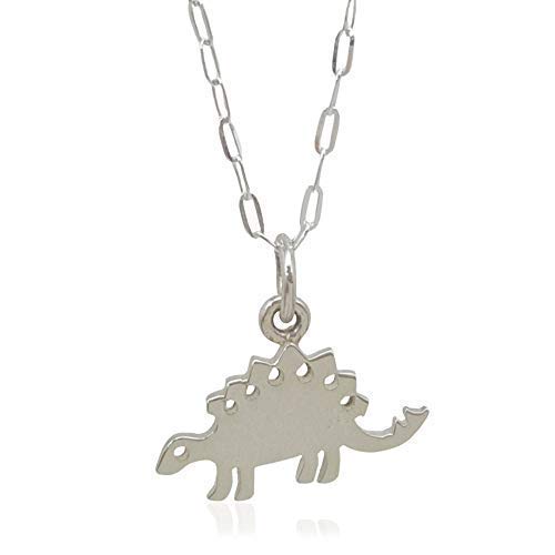 Sterling Silver Stegosaurus Dinosaur Pendant Necklace - 18 Inch Chain - Dainty Jewelry Gift for Women - Perfect for Casual Wear, Layering & Gift Giving