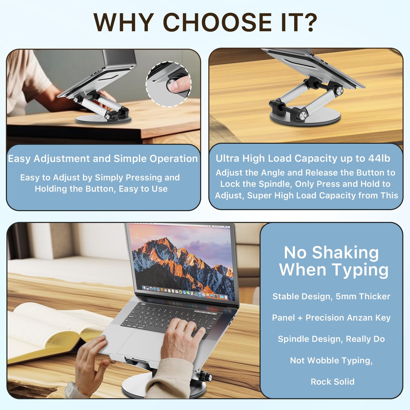 MYBAT PRO Adjustable Laptop Stand for Desk - 360° Rotating Ergonomic Computer Riser with Foldable Design, Fits 10-17.3 Inch Laptops - Perfect for Home Office, Gaming & Collaborative Workspaces