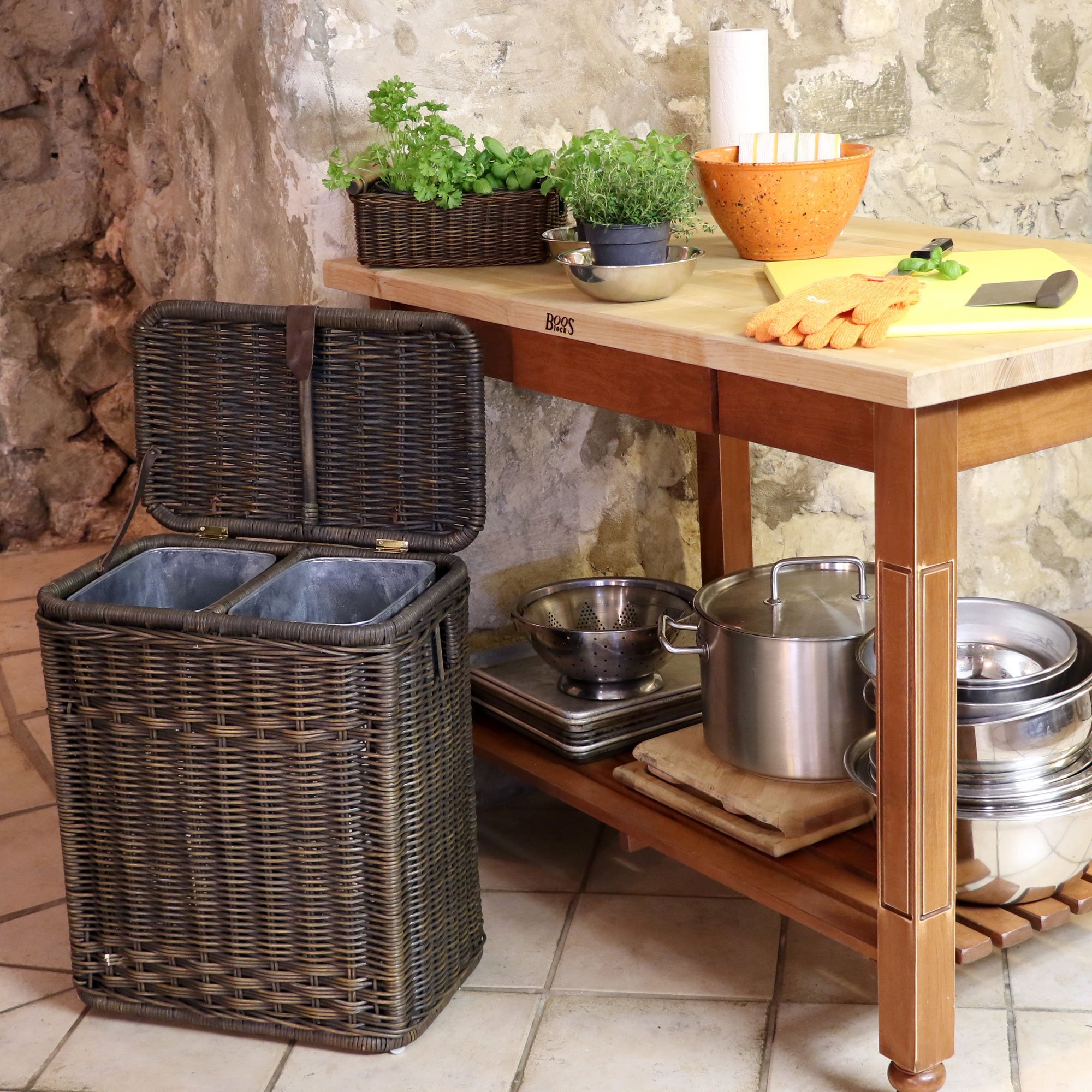 Divided Wicker Recycling Basket with Removable Metal Liner - 20