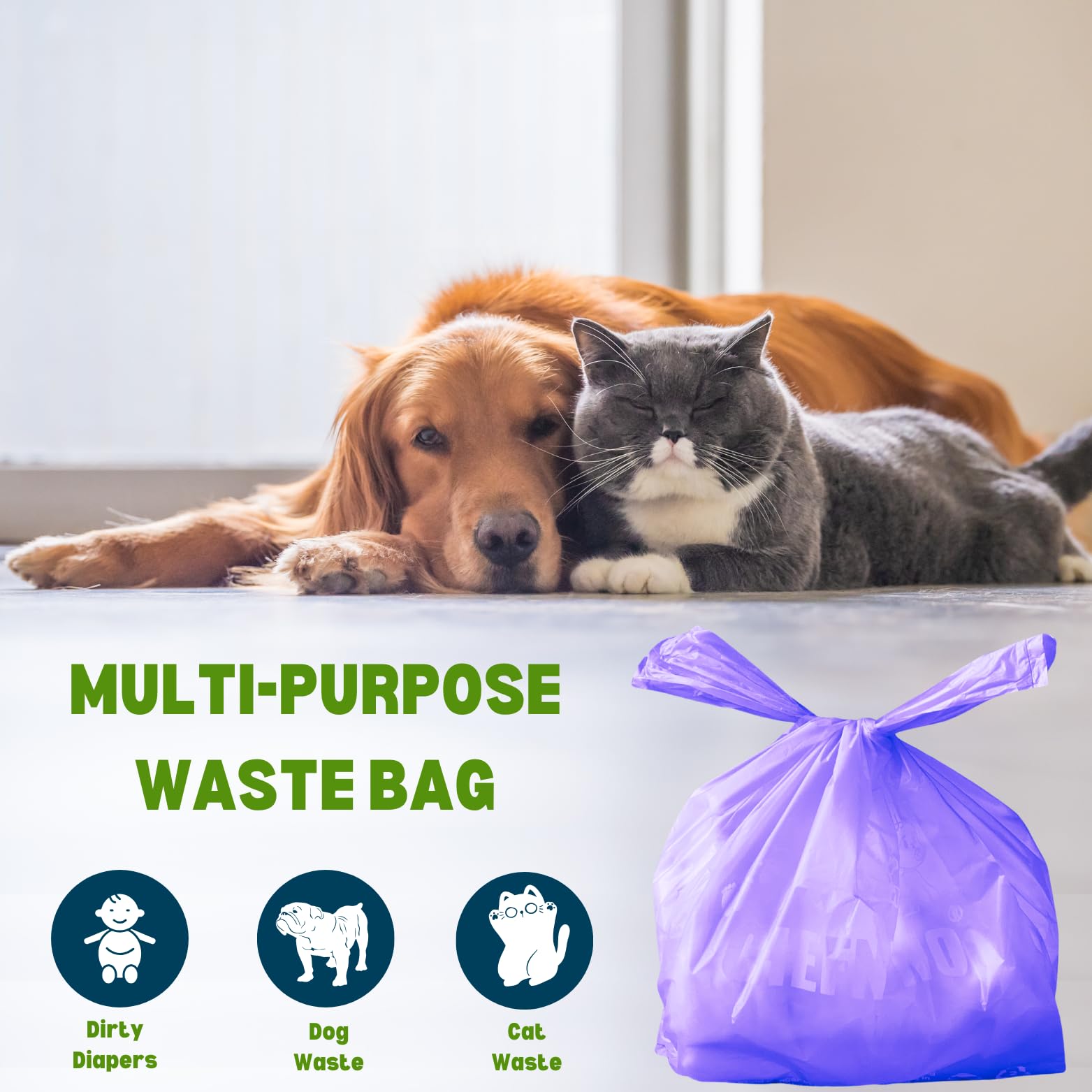 **Eco-Friendly Disposable Baby Diaper Bags - 500 Count, Fresh Powder Scented, Easy-Tie Handles for Diapers, Dog Poop & Cat Litter Waste - Perfect for Travel, Nursery & Pet Care**