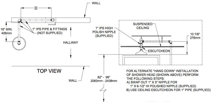 Haws 8164 Recessed Stainless Steel Ceiling Mounted Drench Shower - Emergency Safety Shower for Laboratories, Factories & Chemical Workplaces
