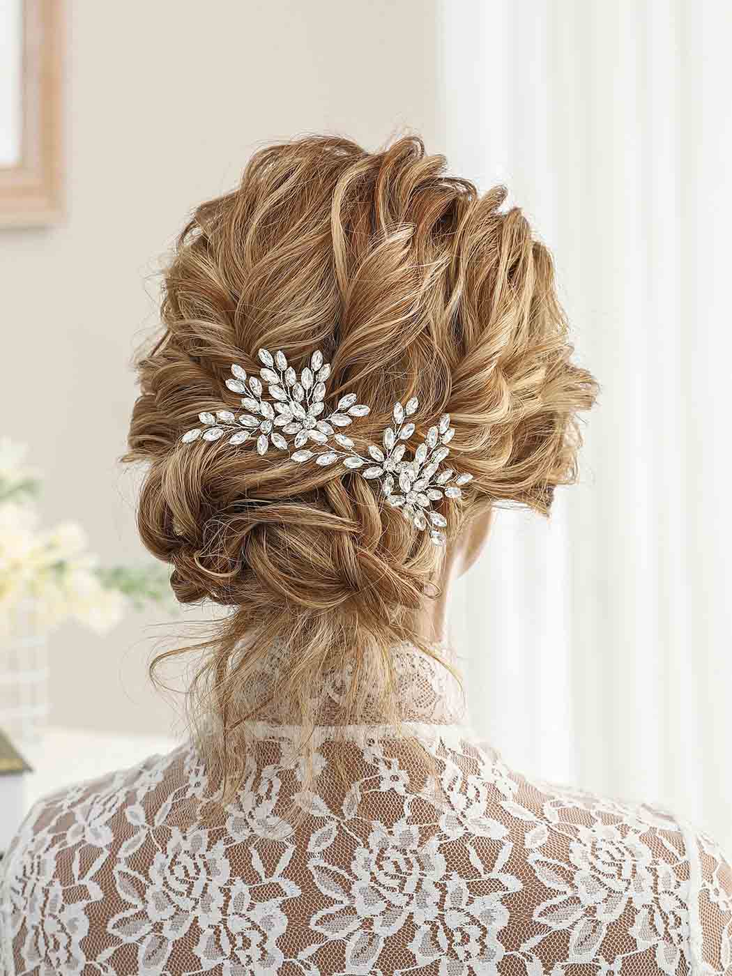 Sparkling Rhinestone Wedding Hair Pins for Bride & Bridesmaids - Crystal Hair Clips for Women & Girls - Elegant Bridal Hair Accessories (Pack of 2, Silver) - Perfect for Weddings, Prom, Parties & Special Occasions