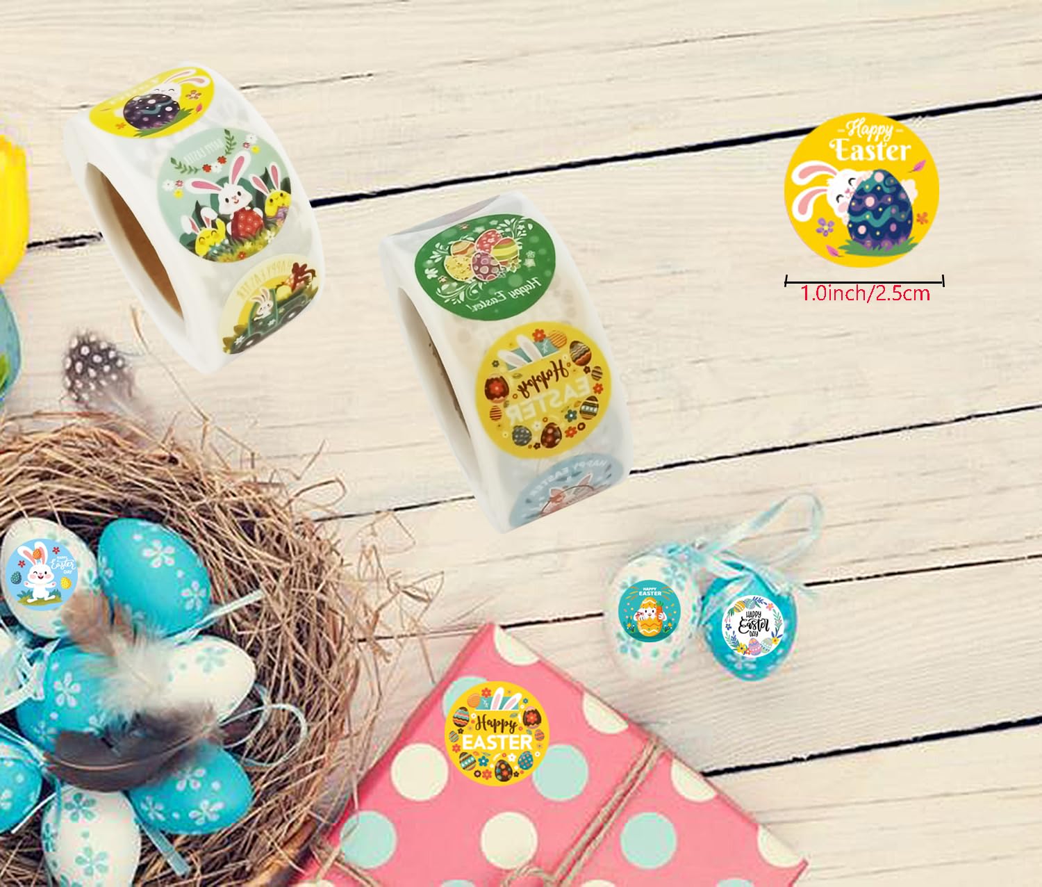 1000 Pcs Easter Stickers - 1 Inch Bunny & Egg Stickers for Kids, Easter Party Supplies, Gift Decorations - Perfect for DIY Crafts, Scrapbooking & Easter Egg Hunt Activities