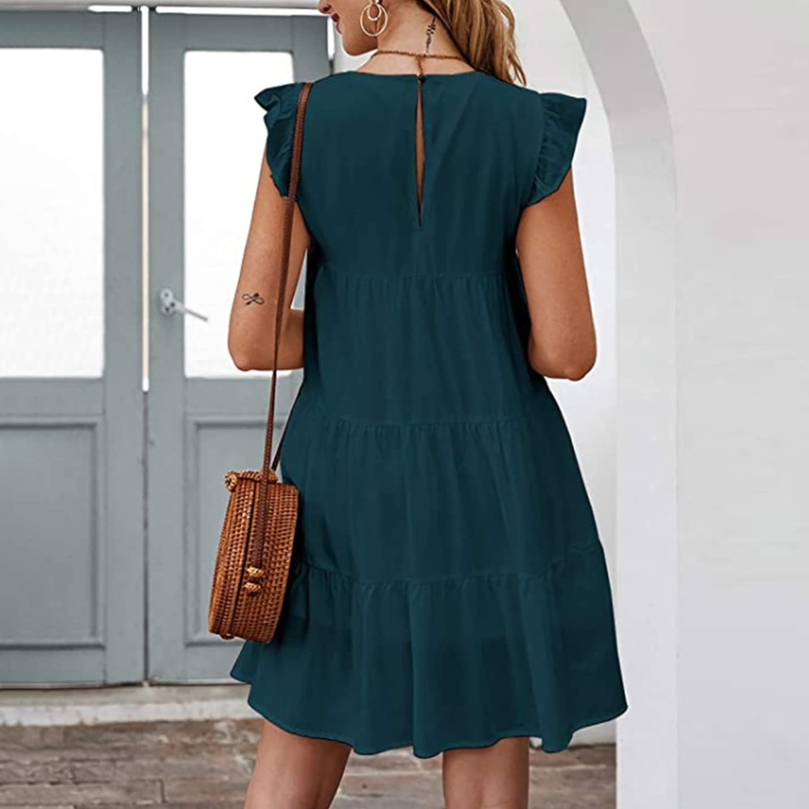 Elegant Summer Dresses for Women 2024 - Ruffle Cap Sleeve Party Dress, Casual Loose Flowy Pleated Tiered Midi Dress - Perfect for Beach Vacations, Garden Parties & Date Nights