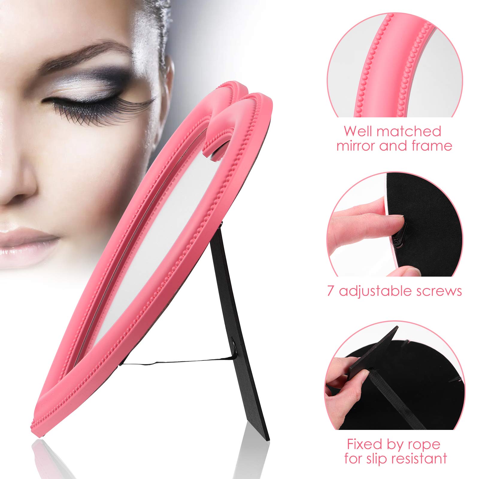 10-Inch Heart Shaped Vanity Mirror - Adjustable Tabletop Makeup Mirror with LED Lights for Bedroom, Bathroom & Dressing Room | Portable Cosmetic Mirror for Home & Travel Use