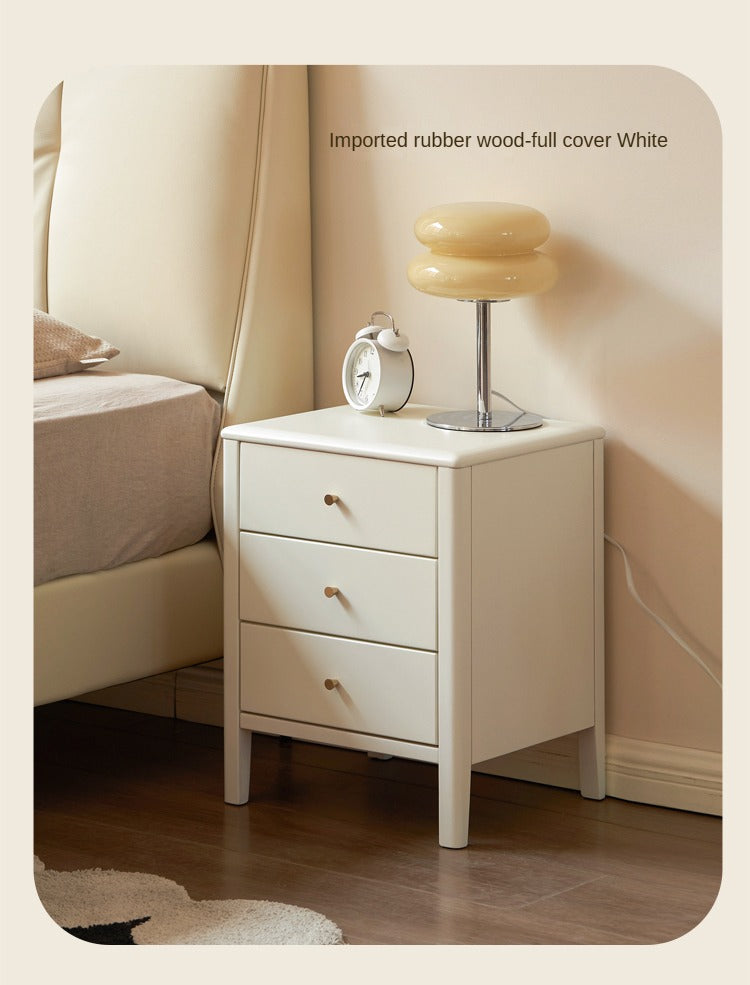 Solid Oak Wood Nightstand - Cream Finish, Modern Bedside Table for Bedroom, Living Room, or Nursery Furniture