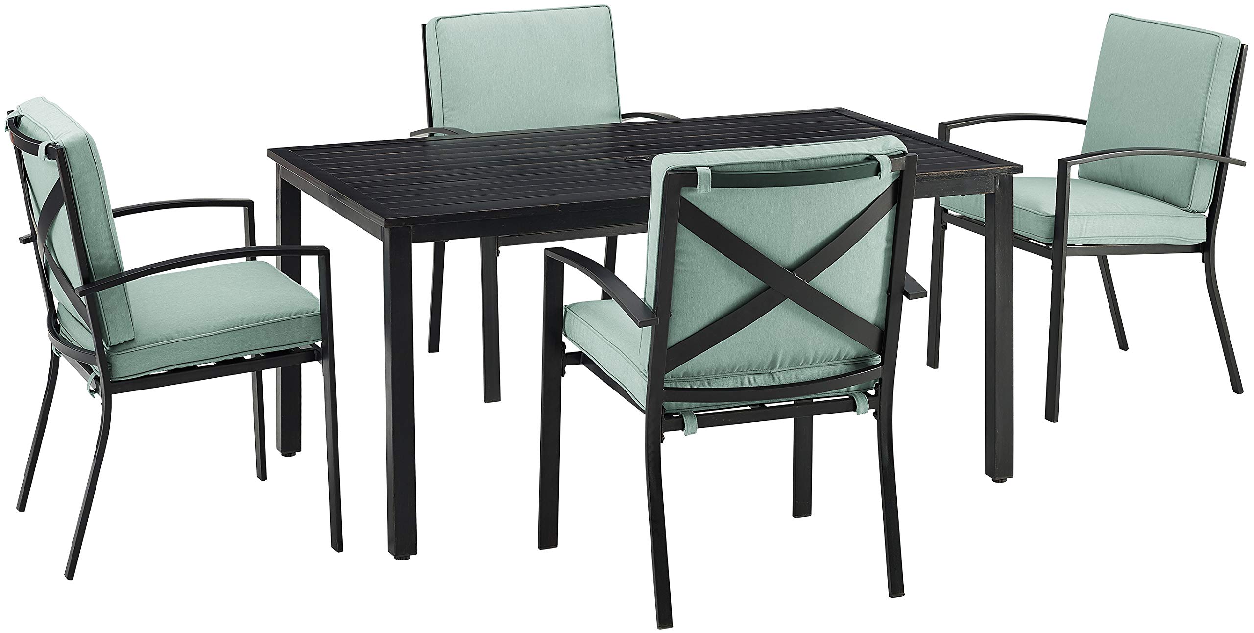 Crosley Furniture Kaplan 5-Piece Outdoor Dining Set for 4 - Patio Table & Chairs with Oiled Bronze Frame & Mist Cushions - Perfect for Backyard, Deck, Garden & Outdoor Entertaining