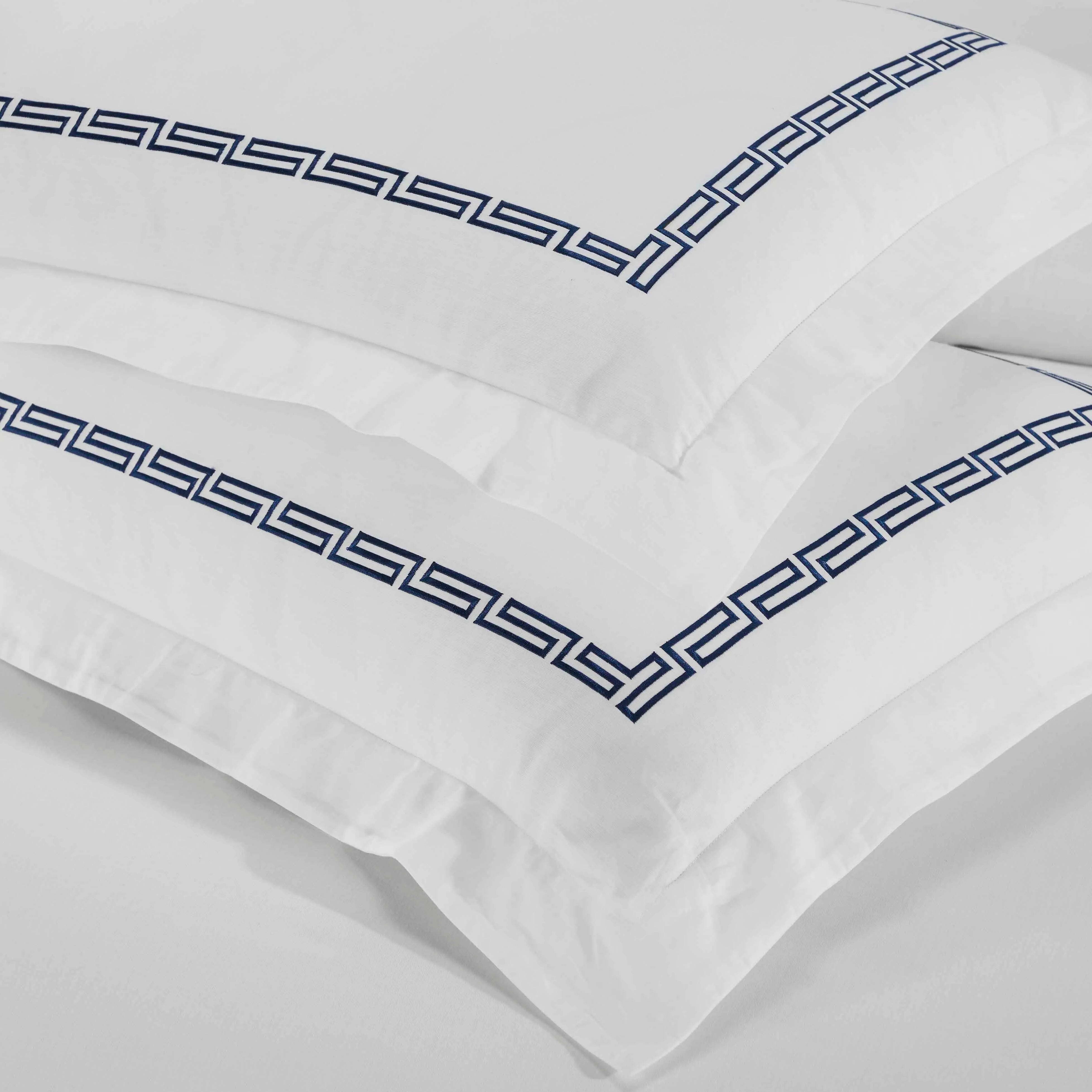 Harrison Cotton Greek Key Embroidered 3-Piece Duvet Cover Set - Queen Size Luxury Bedding for Master Bedroom & Guest Room Decor