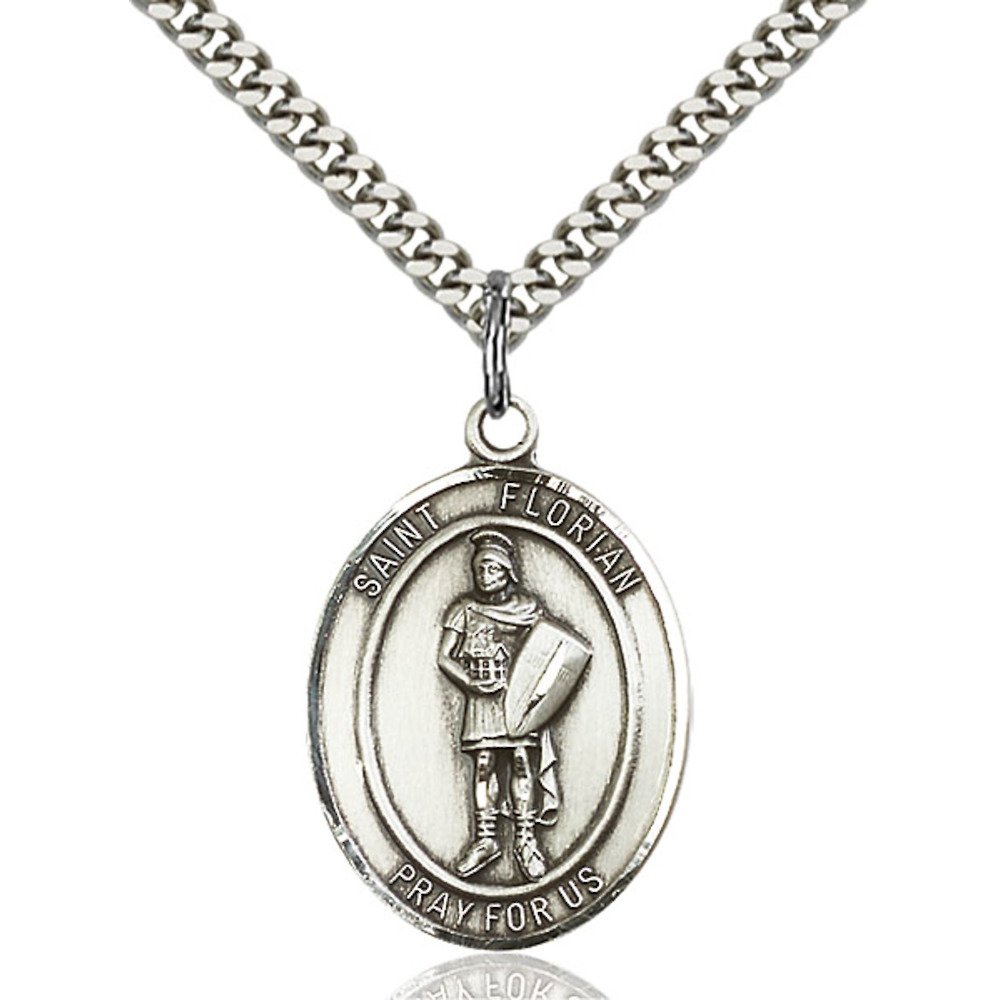 Handmade Sterling Silver St. Florian Oval Medal Pendant - Religious Jewelry for Men & Women - Perfect for Baptism, First Communion & Spiritual Protection Gifts