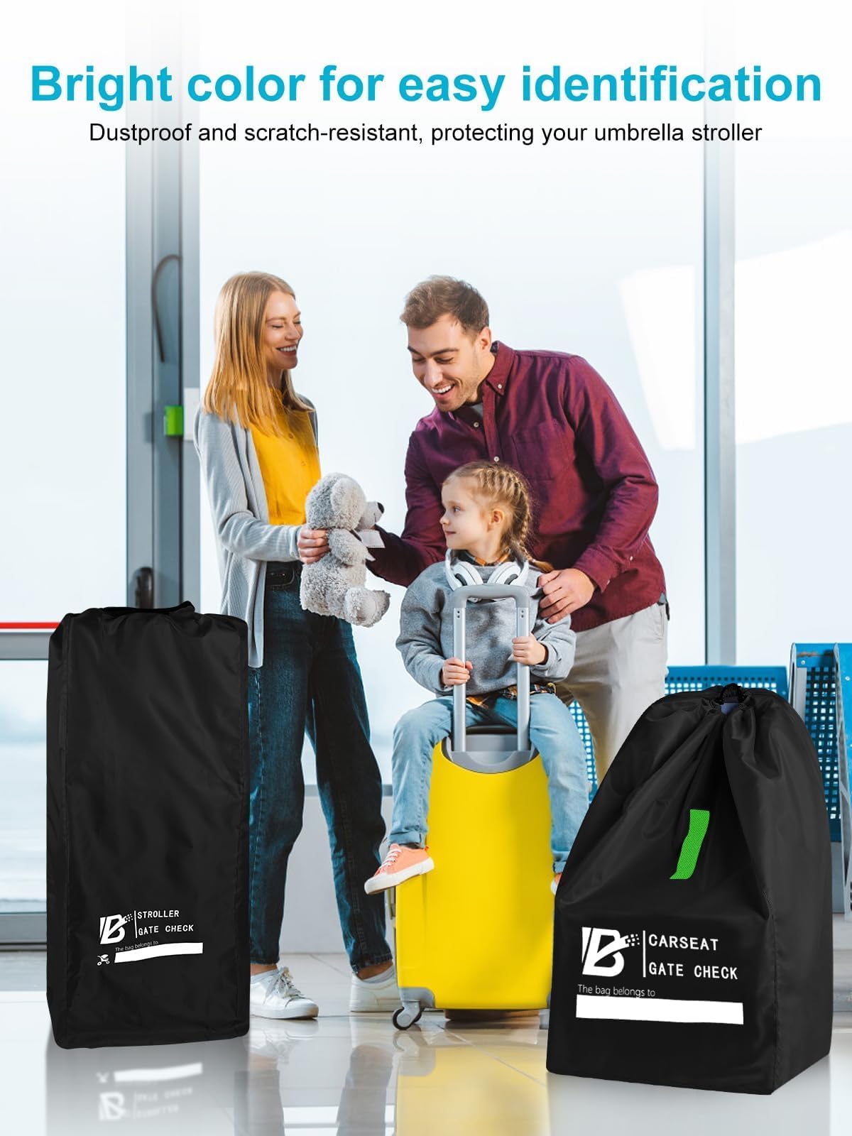 **Airplane Gate Check Bag for Umbrella Strollers - Lightweight & Durable Travel Stroller Cover with Shoulder Straps - Fits Most Single & Double Strollers - Essential Baby Travel Accessory for Airports & Family Trips (Black)**