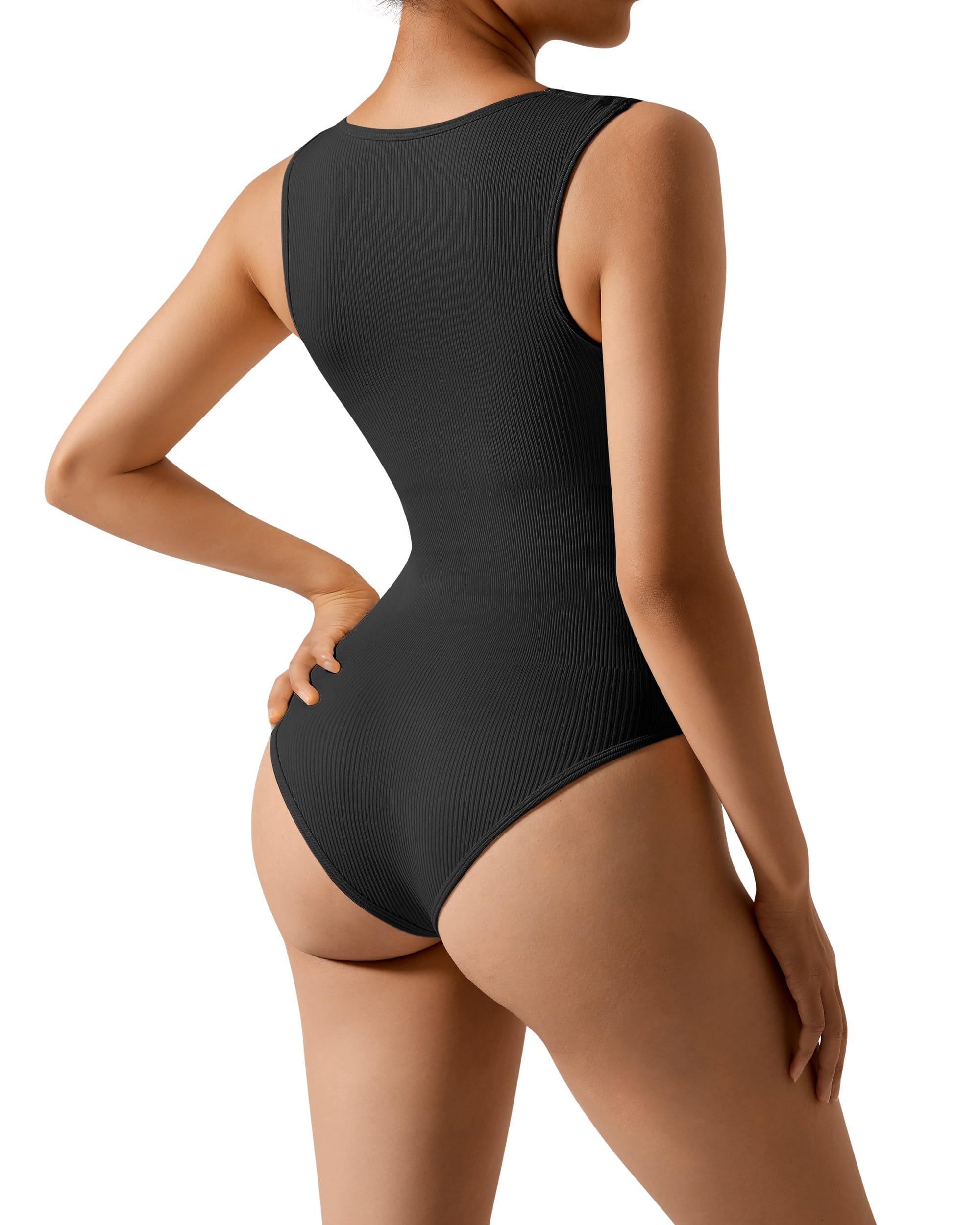 DOULAFASS Women's Square Neck Ribbed Shapewear - Tummy Control Bodysuit, Body Shaper Thong Tank Top for Slimming & Smoothing - Perfect for Dresses, Workouts & Everyday Wear