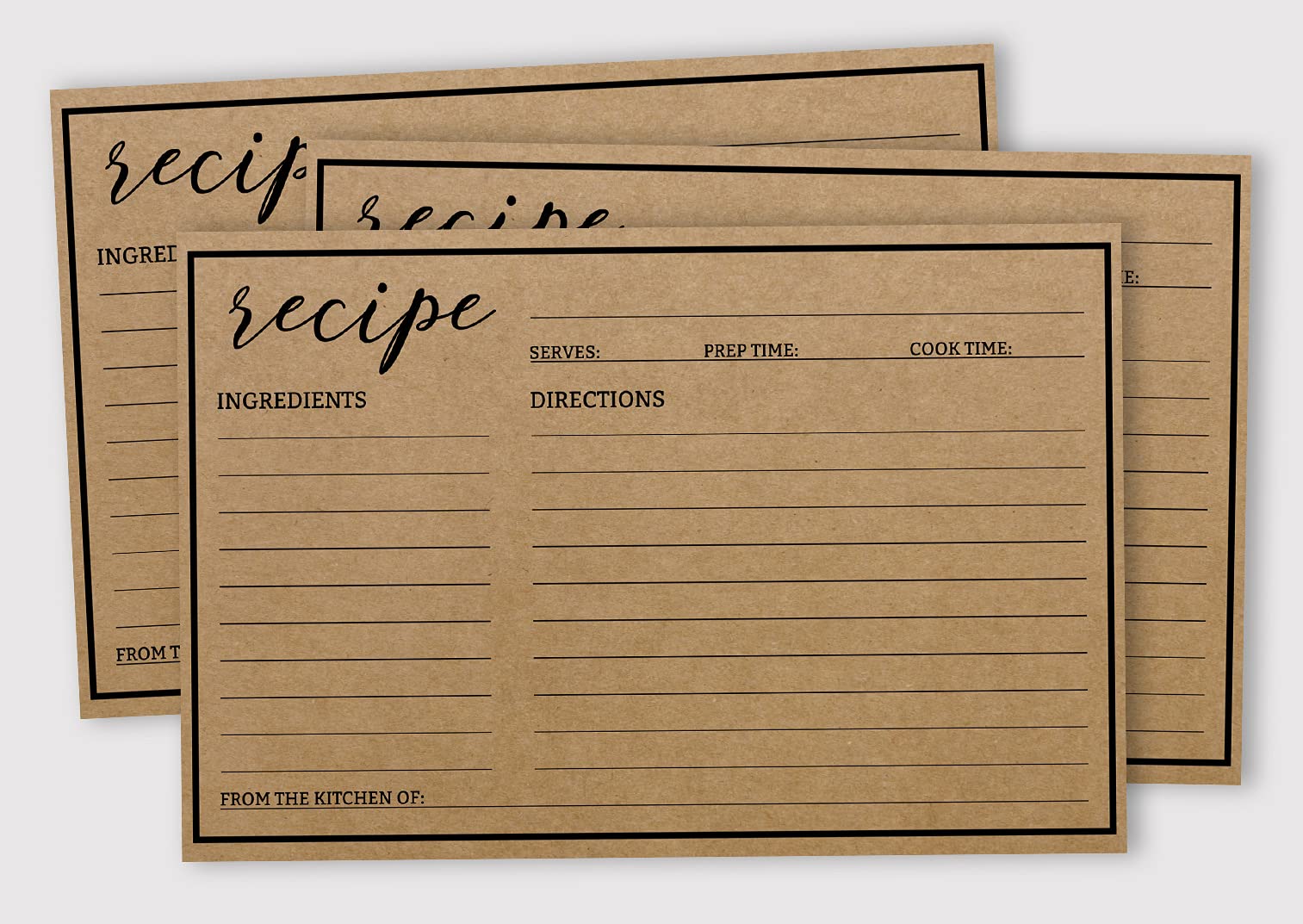 6x4 Inch Classic Kraft Recipe Cards - Single-Sided Wedding, Bridal & Baby Shower Recipe Cards (Pack of 50) - Perfect for DIY Recipe Books, Gift Giving & Party Favors