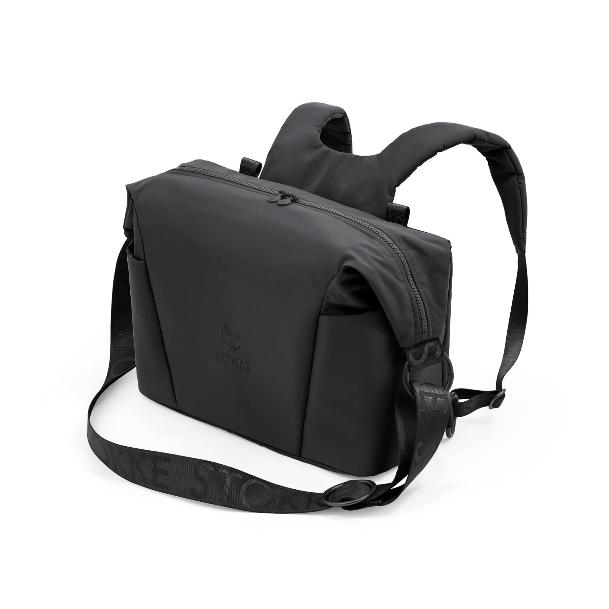 Stokke Xplory X Changing Bag - Premium Black Diaper Bag with UPF 50+ & Water Repellent - Convertible Shoulder Bag or Backpack - Includes Foldable Changing Mat & Storage Pouch - Perfect for Travel, Baby Care & Outdoor Activities