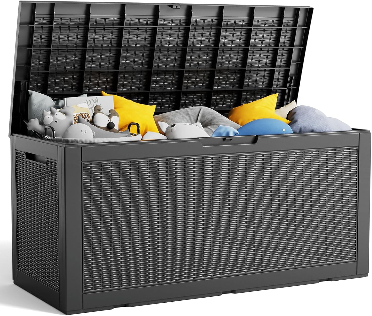 100 Gallon Resin Large Deck Box with Lock - Waterproof Outdoor Storage Container for Patio Furniture, Garden Tools & Equipment | Durable Black Deck Storage Box for Backyard, Poolside & Garage Organization