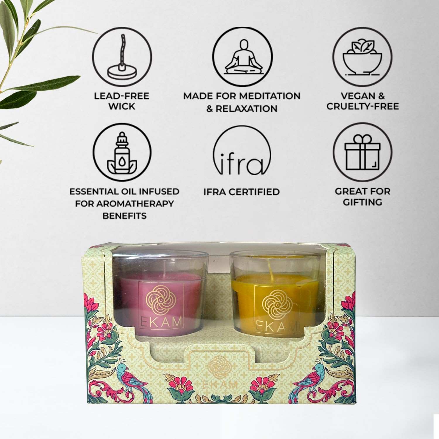 EKAM 2-Pack Scented Shot Glass Candles - Honey Lemon & Clary Sage Geranium Fragrances | Long-Lasting 10-Hour Burn | Lead-Free Home Decor Candles for Aromatherapy, Gifts & Party Favors | Perfect for Relaxation, Spa Nights & Hostess Gifts