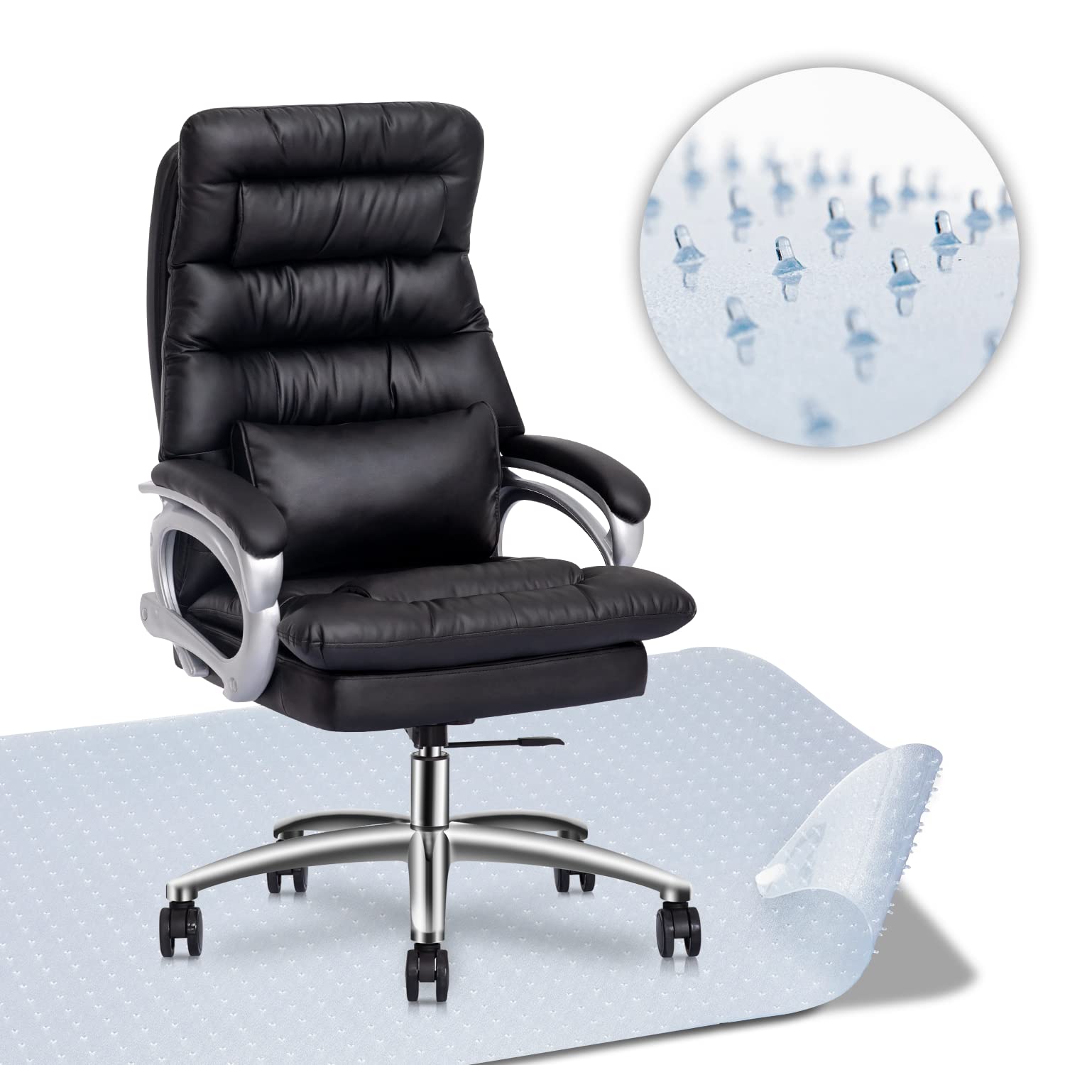 Premium Executive Office Chair with Lumbar Support & Non-Slip PVC Chair Mat - Ergonomic Computer Desk Chair Set for Home & Office Workspaces - Perfect for Long Work Hours, Video Calls, and Professional Environments