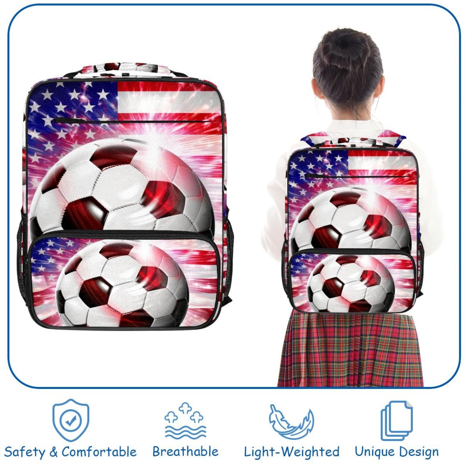 Men's & Women's Travel Backpack with American Flag & Football Design - Durable Carry-On Backpack for Hiking, College, Work & Outdoor Adventures