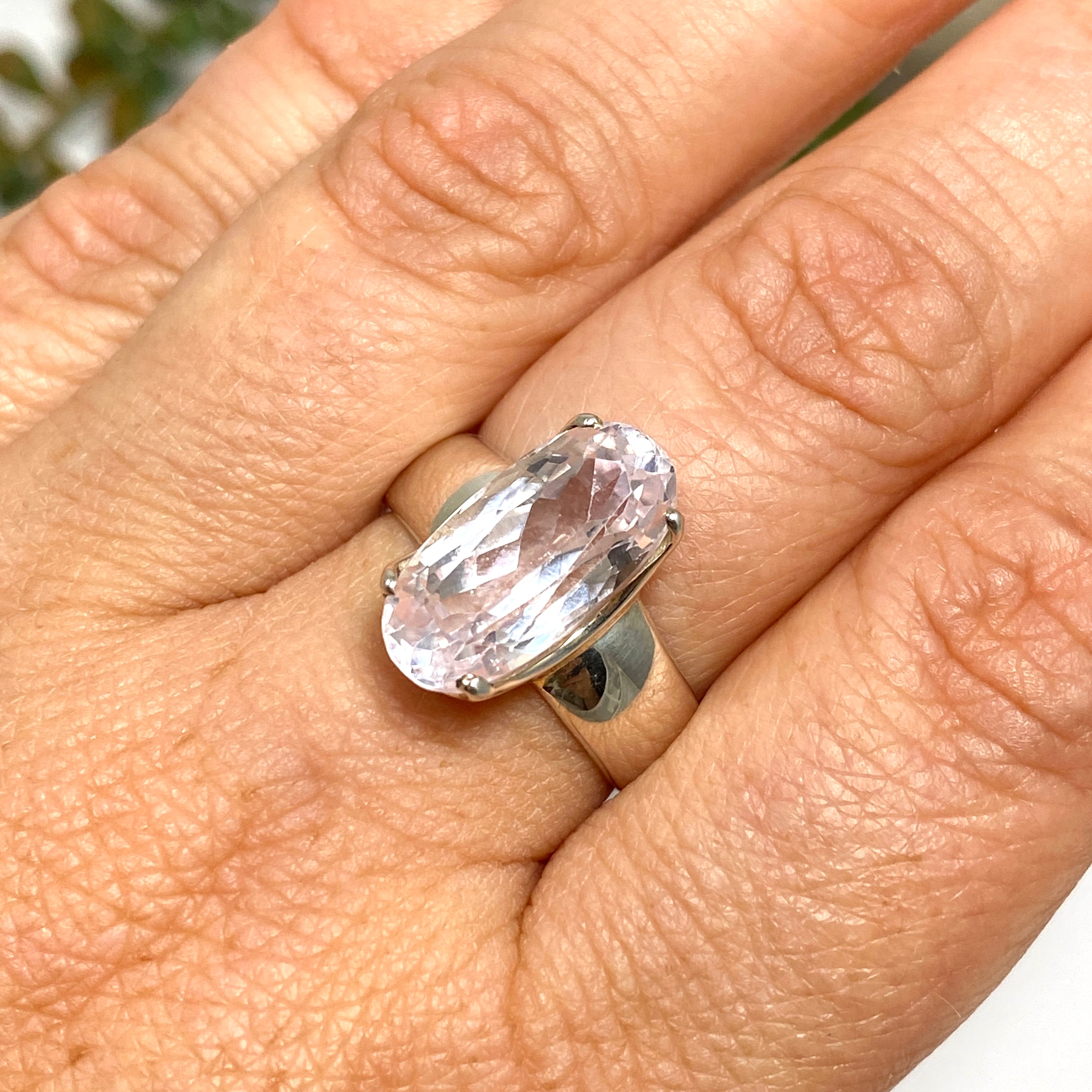 Kunzite Oval Faceted Ring Size 8.5 - Elegant Pink Gemstone Jewelry for Women | Perfect for Weddings, Anniversaries & Special Occasions