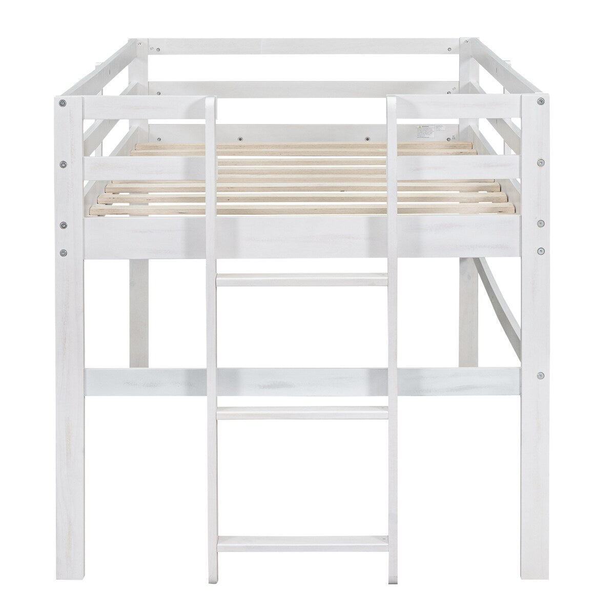 Antique White Wood Twin Loft Bed with Side Ladder - Space-Saving Kids Bedroom Furniture for Small Rooms & Dorm Decor