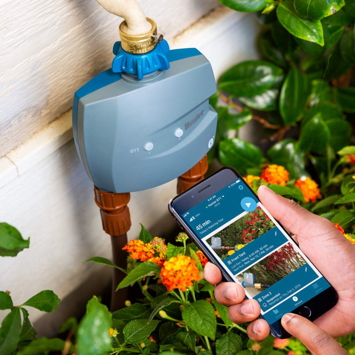 Hunter BTT 2-Zone Outdoor Water Timer - Gray | Automatic Garden Irrigation System for Lawns & Plants | Perfect for Sprinklers, Drip Systems & Hose Watering
