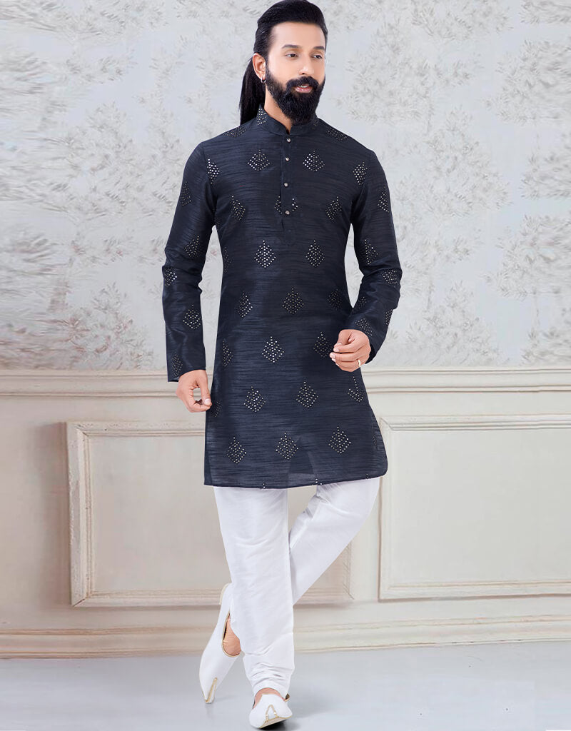 Elegant Black Silk Kurta with Sequence Work & Churidar - Perfect for Festivals, Weddings & Special Occasions
