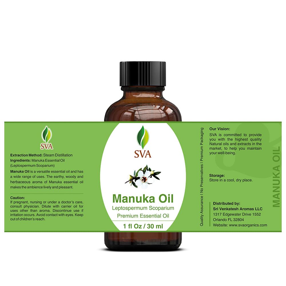 **SVA 100% Pure Manuka Essential Oil - 1 Fl Oz Natural Therapeutic Grade for Diffusers, Aromatherapy, Skin & Hair Care - Perfect for Massage, Soap Making, Candles & DIY Beauty Recipes**    *(Use for Relaxation, Stress Relief, Skincare Routine, Homemade Spa Treatments & Natural Home Fragrance)*