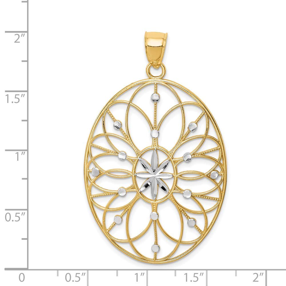 The Black Bow 14k Yellow Gold & White Rhodium Oval Filigree Pendant, 30mm - Perfect for Elegant Occasions & Gift Giving