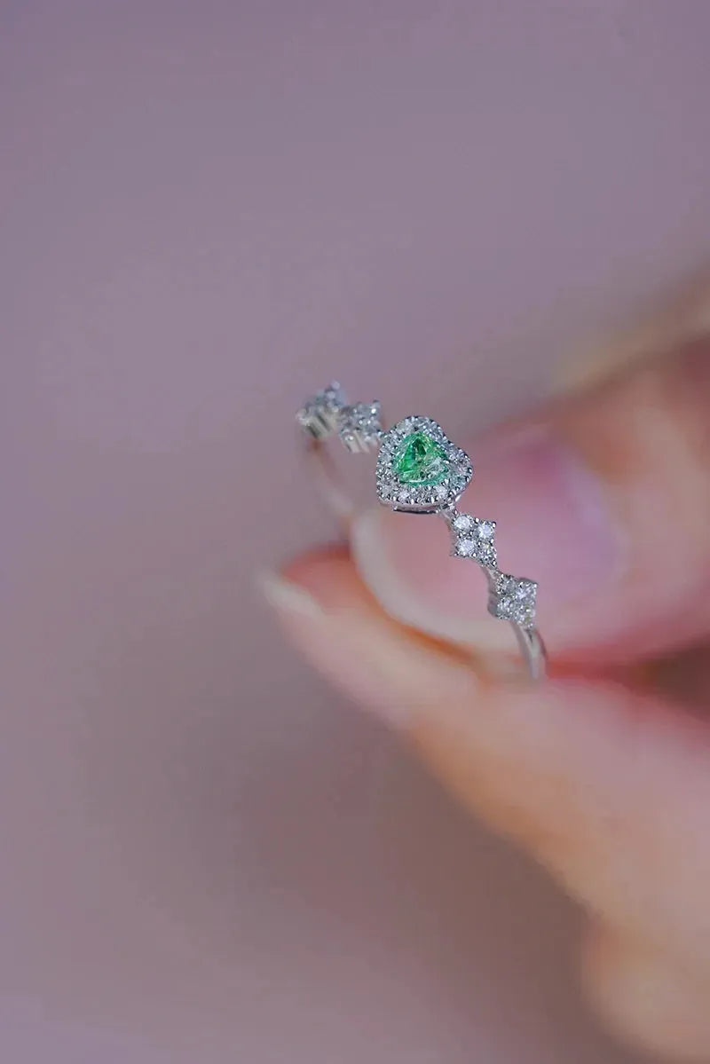 18K White Gold Heart Shaped 0.35 Carat Natural Green Diamond Engagement Ring for Women - Romantic Wedding Jewelry, Anniversary Gift, Proposal Ring for Her