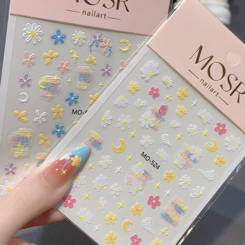 3D Daisy Tulip Flower Nail Stickers - MO 524/525/526 - Waterproof Nail Art Decals for Women & Girls - Perfect for Spring Nails, Bridal Parties & DIY Manicures