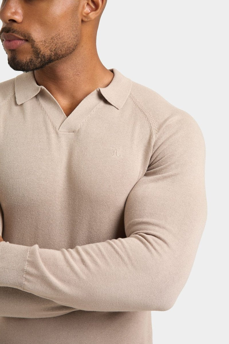 Buttonless Open Collar Knitted Polo Shirt for Men - Soft Breathable Cotton Blend Casual Top for Business & Weekend Wear