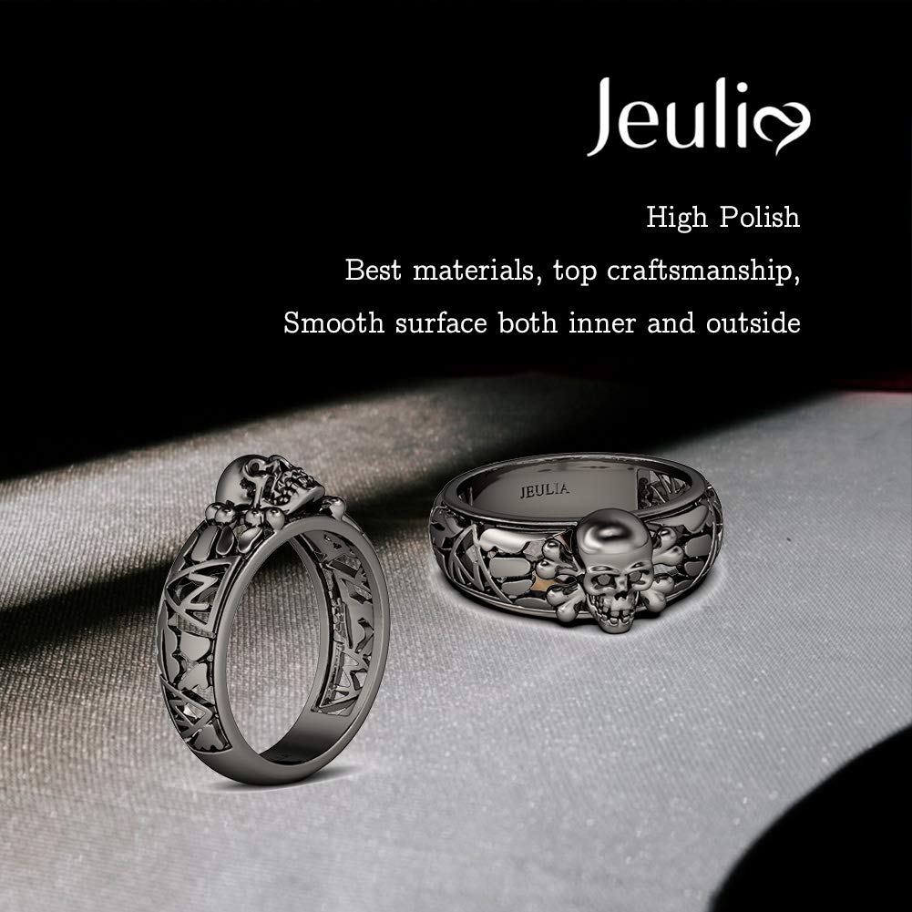 Jeulia 0.5 CT 925 Sterling Silver Skull Ring for Women & Men - Black Tone Eternity Band with Cubic Zirconia (CZ) - Gothic Wedding, Engagement, Anniversary Jewelry Gift - Perfect for Punk, Rock, and Alternative Fashion Lovers