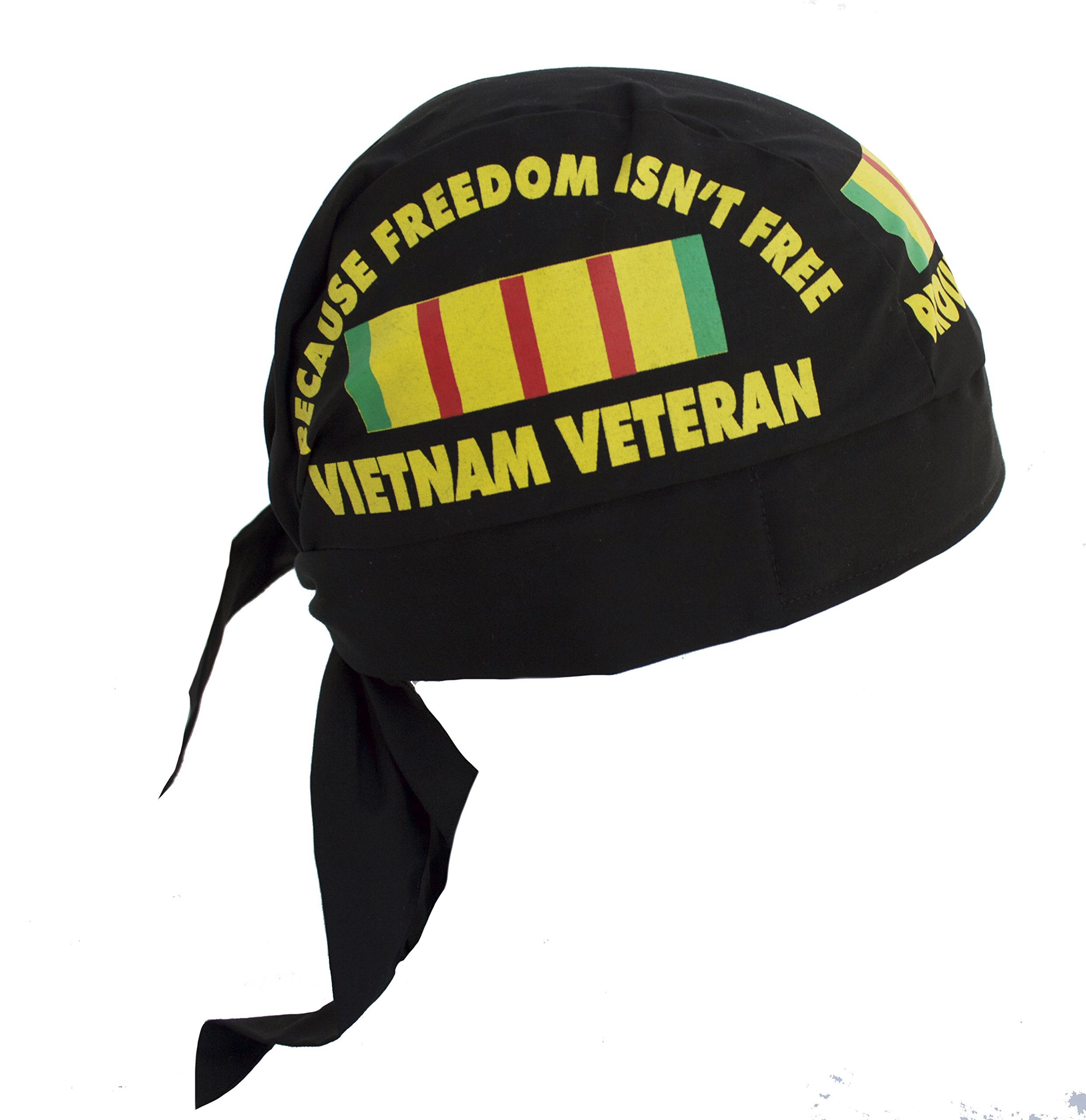 Proud Vietnam Veteran Black Skull Cap Hat - Hiphopville Adjustable Bandana with Tie for Motorcycle Riding, Outdoor Activities & Patriotic Events