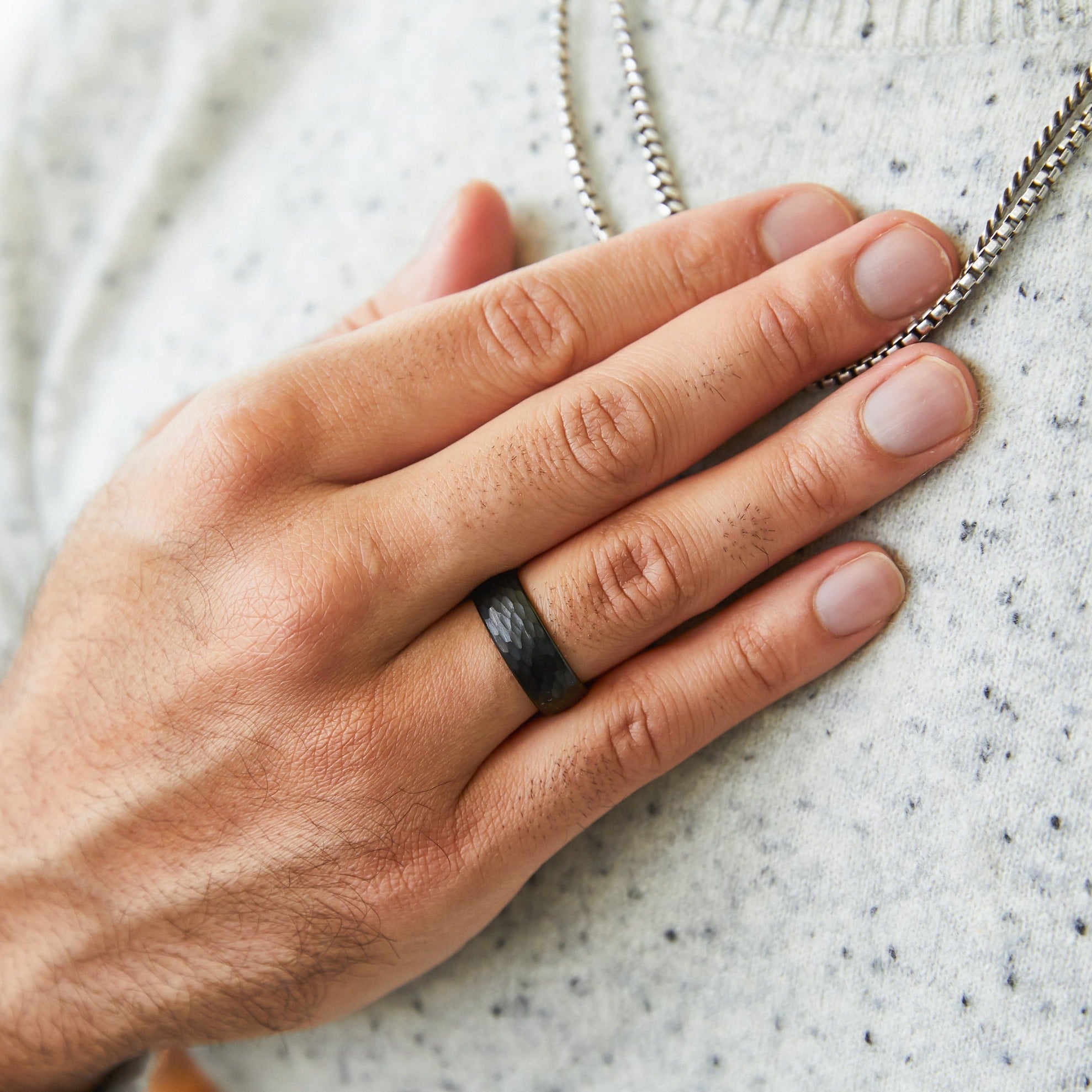 Hammered Black Tungsten Men's Wedding Band - Durable & Comfortable Ring for Grooms, Anniversaries, and Everyday Wear