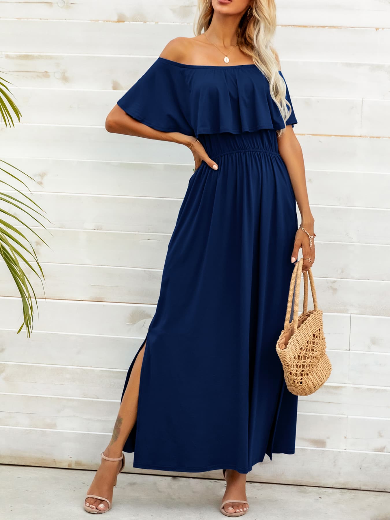 Elegant Off Shoulder Slit Maxi Dress for Women - Summer Beach Vacation, Resort Wear, Evening Party & Special Occasions