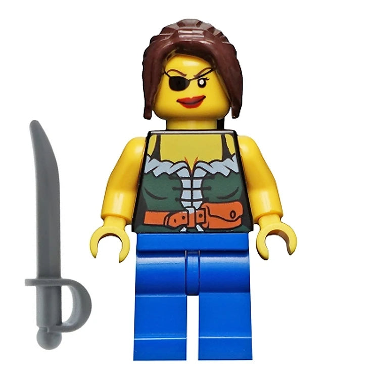 LEGO Minifigure Celia - Pirate Female with Eye Patch & Long Hair - Blue Legs (2009 Pirates Collection) - Perfect for Toy Collectors, DIY Scenes & Kids Playtime